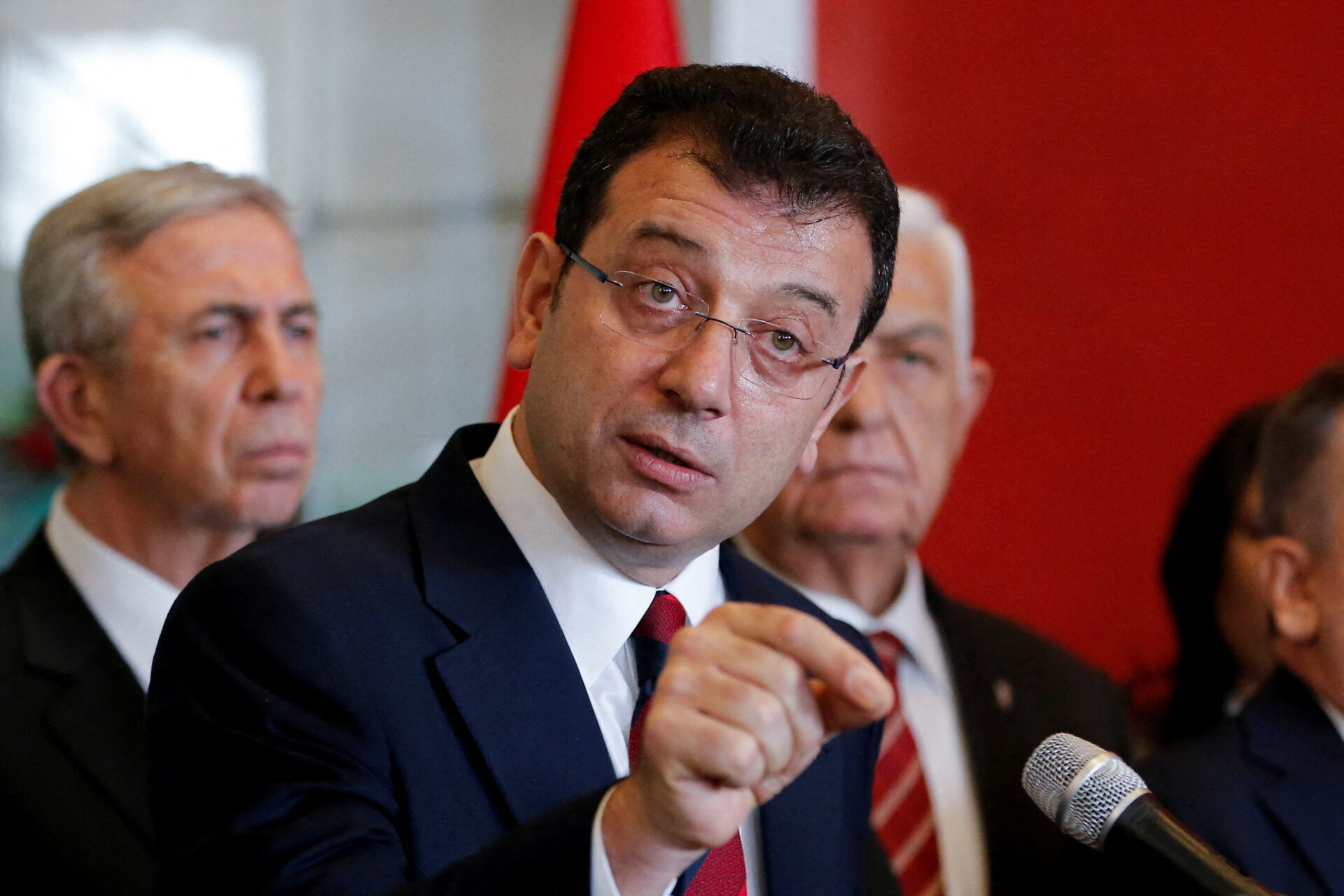 Mayor of Istanbul Imamoglu speaks during a news conference at CHP headquarters in Ankara