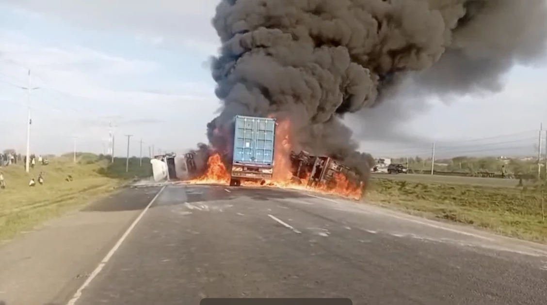 Two Dead, One Hospitalised in Fiery Truck Crash on Mombasa Nairobi Highway